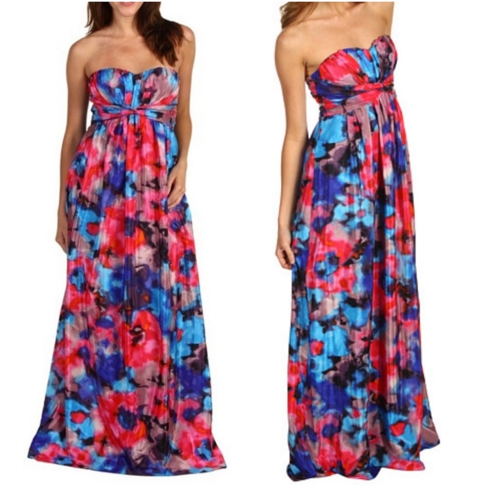 Jessica Simpson strapless floral maxi dress red blue black